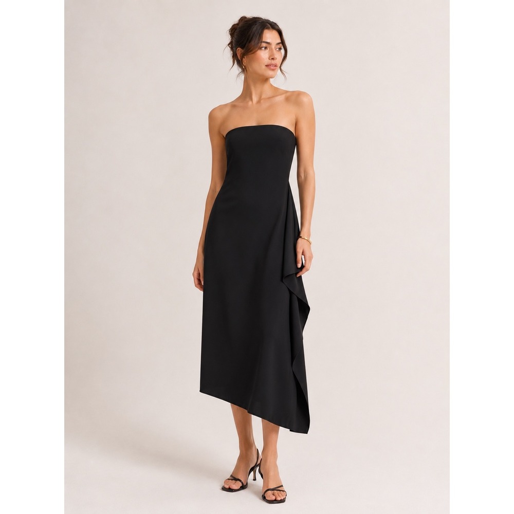 Vintage 90s Lillie Rubin Black Strapless Asymmetrical Dress Evening Gown M